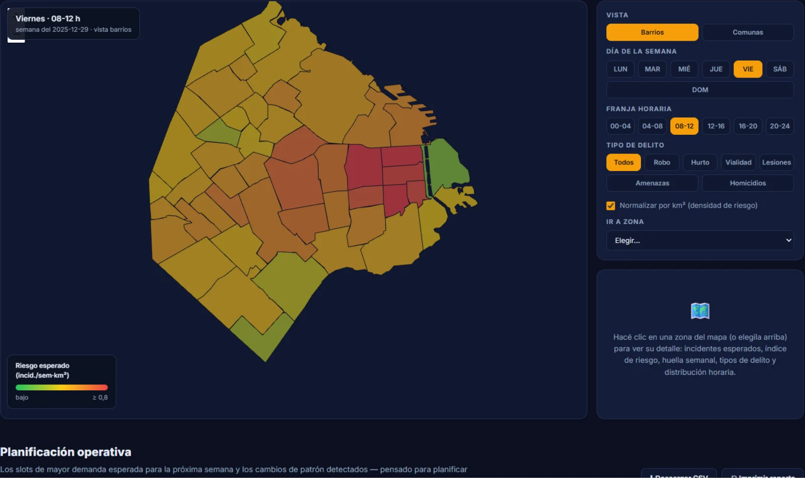 Mapa de riesgo por barrio de la Ciudad de Buenos Aires